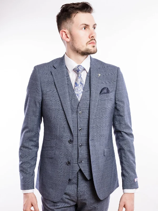 Slim Fit Blue/Grey Checked Suit