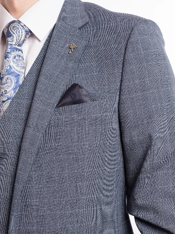 Slim Fit Blue/Grey Checked Suit