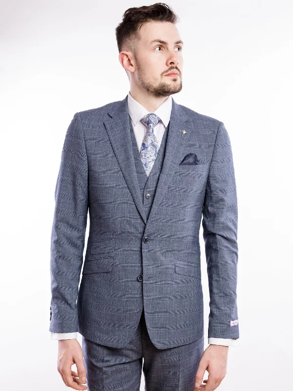 Slim Fit Blue/Grey Checked Suit