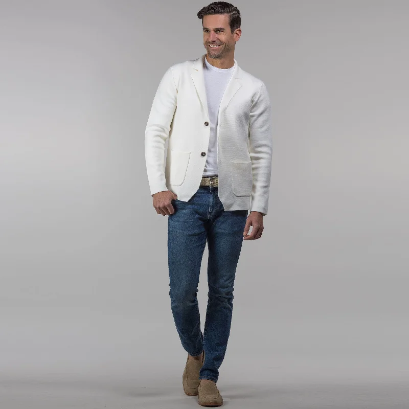 The Milano Deconstructed Knit Swazer - Off White Merino Blend Sweater Blazer