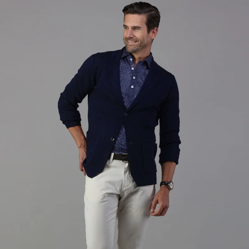 The Milano Deconstructed Knit Swazer - Navy Merino Blend Sweater Blazer