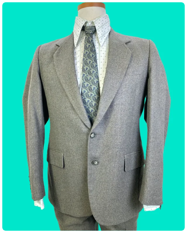 Vintage 1980s Grey-Green Yves Saint Laurent Wool Flannel 2-Piece Suit, YSL, 40R