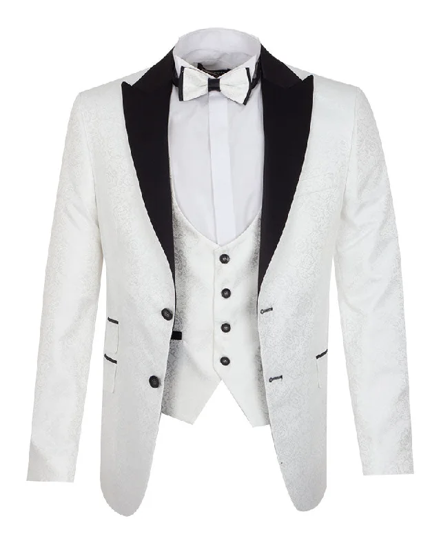 White Paisley Contrasting Lapel Blazer & Waistcoat