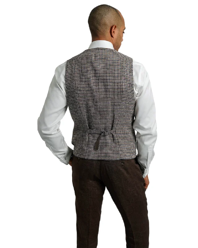 Beige Cotton Linen Gun Club Check Waistcoat