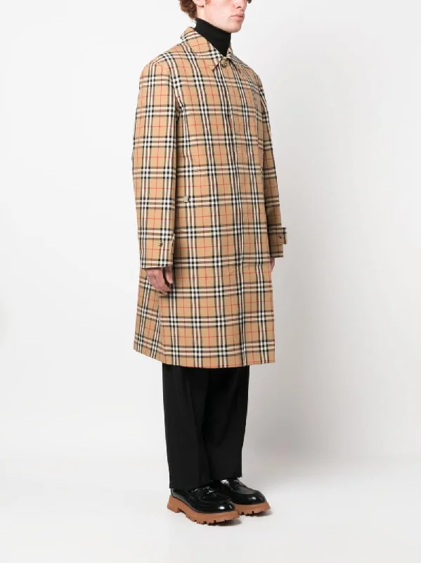 Check-Pattern Cotton Trench Coat