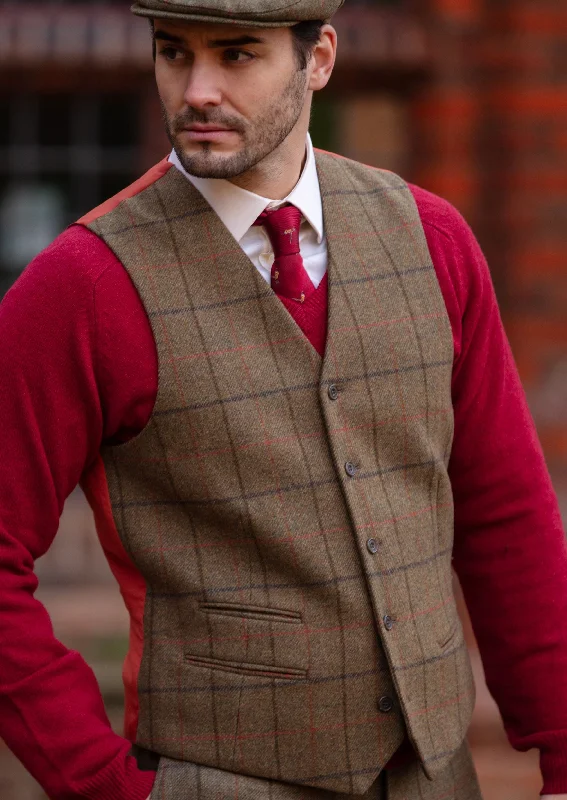 Combrook Men's Tweed Lined-Back Waistcoat In Thyme - Regular Fit