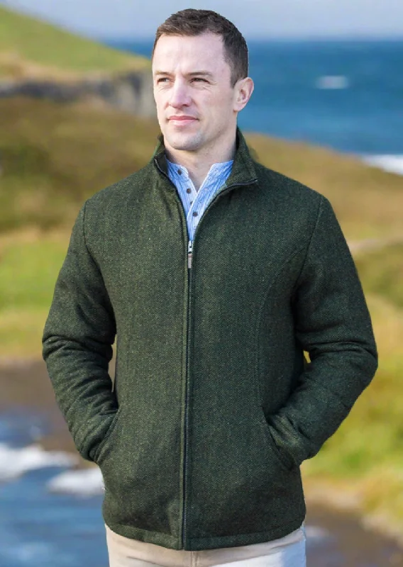 Men's Donegal Full Zip Green Herringbone Jacket