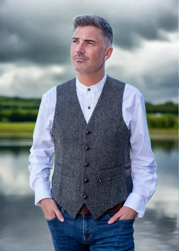 Donegal Tweed Charcoal Herringbone Waistcoat - Hatman