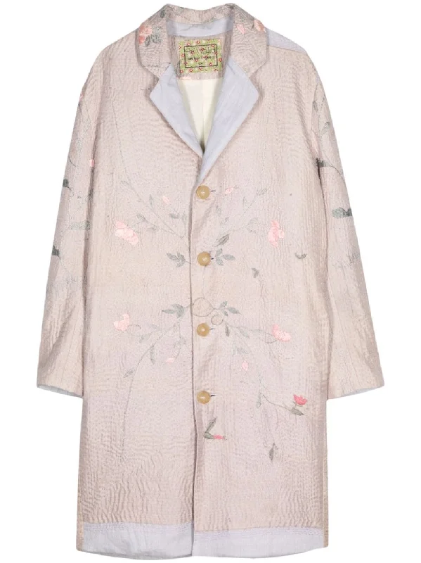 Flower-Embroidered Coat