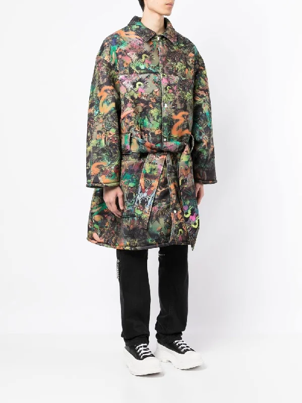 Graffiti-Floral-Print Coat