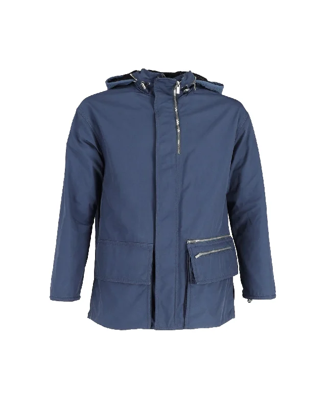 Hermes Hooded Waterproof Jacket in Petrol Blue Cotton