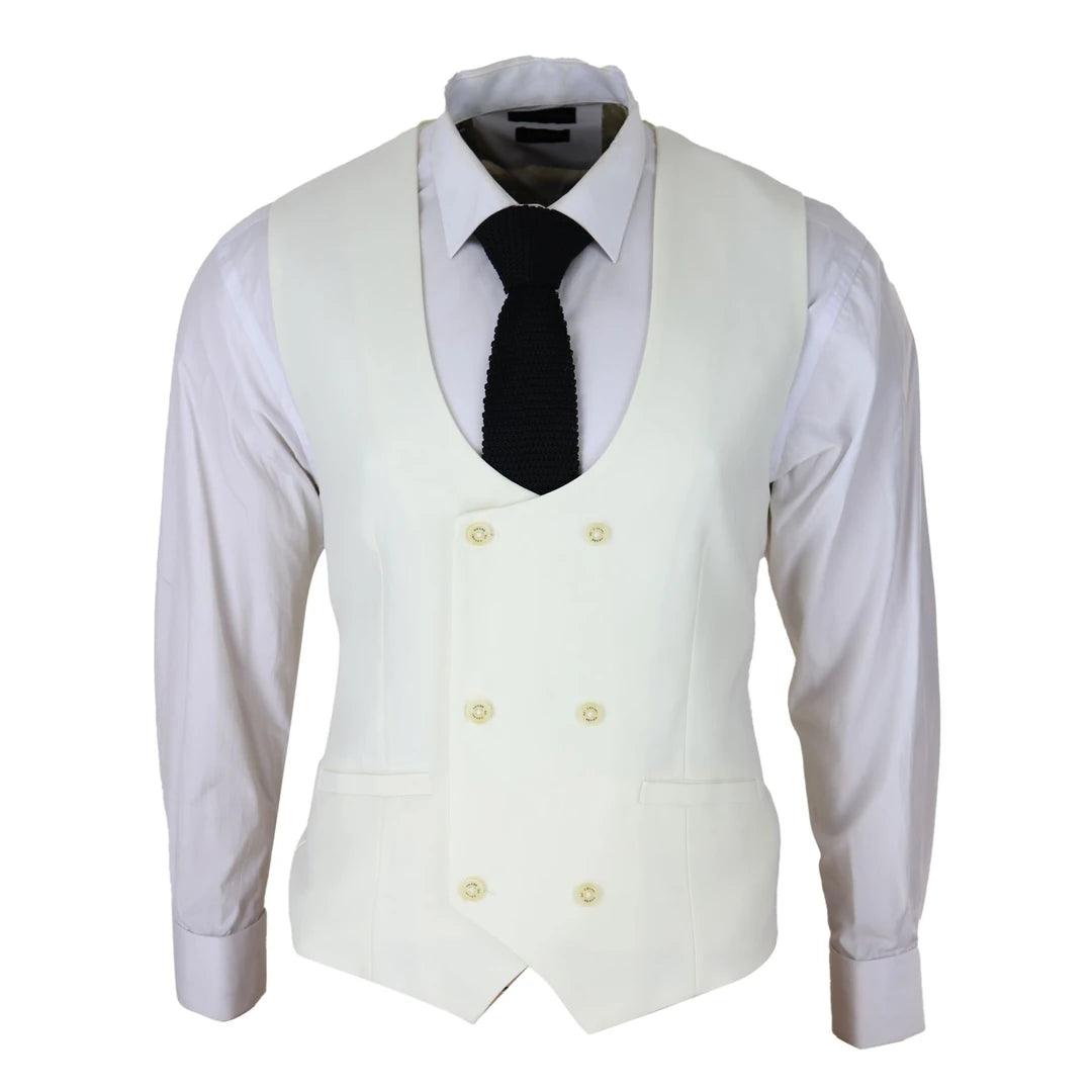 Mens Double Breasted Scoop Waistcoat Classic Smart Formal Wedding