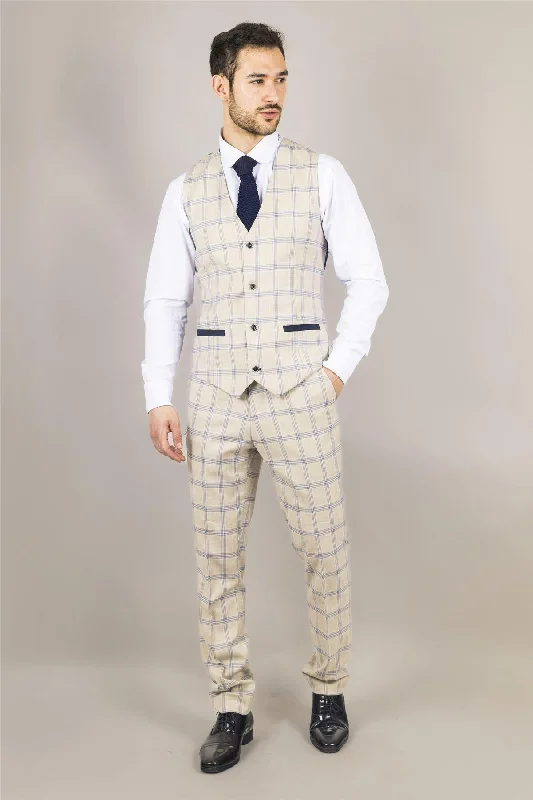 Men's Waistcoat Beige Checked Tailored Fit Vest