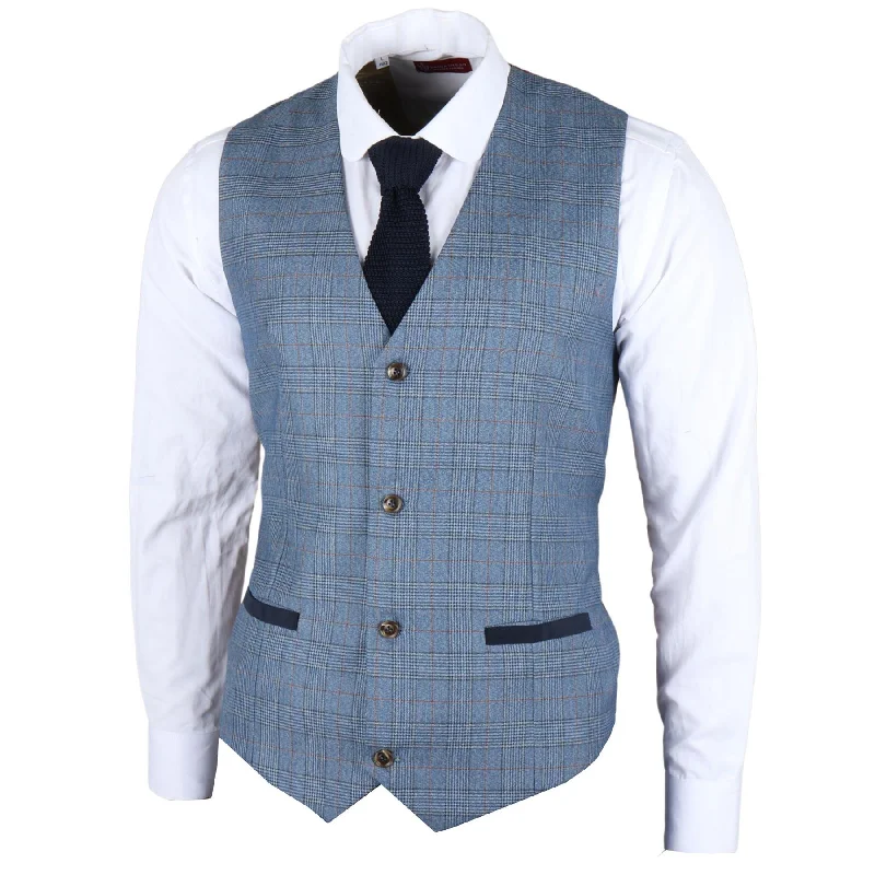 Men's Waistcoat Blue Checked Tailored Fit Vest