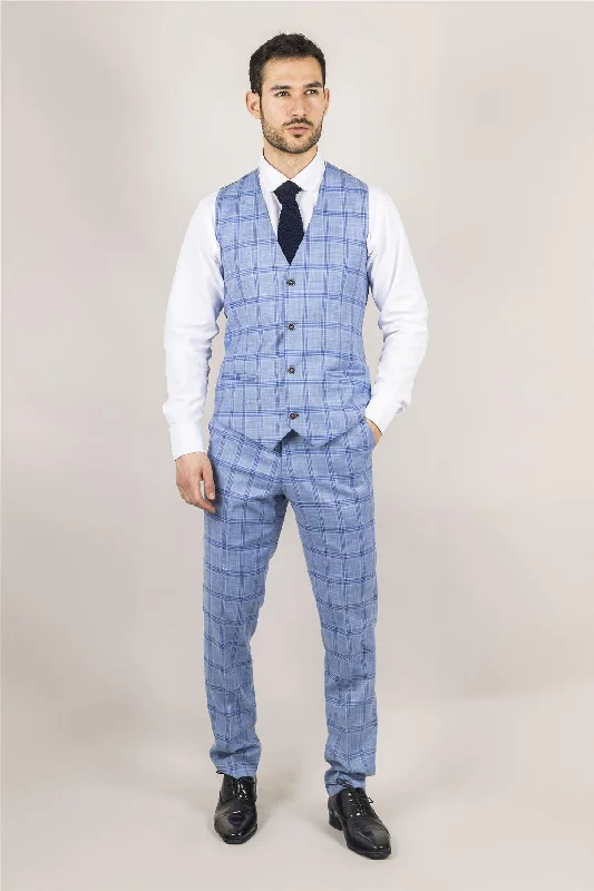 Men's Waistcoat Light Blue Checked Tailored Fit Vest