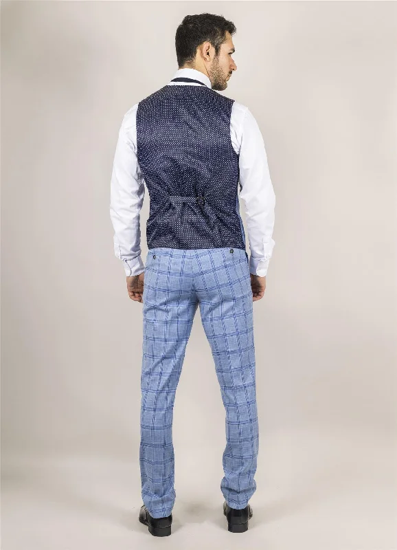 Men's Waistcoat Light Blue Checked Tailored Fit Vest