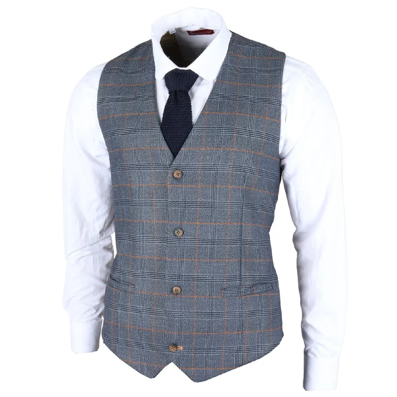 Men's Waistcoat Navy Checked Tailored Fit Vest