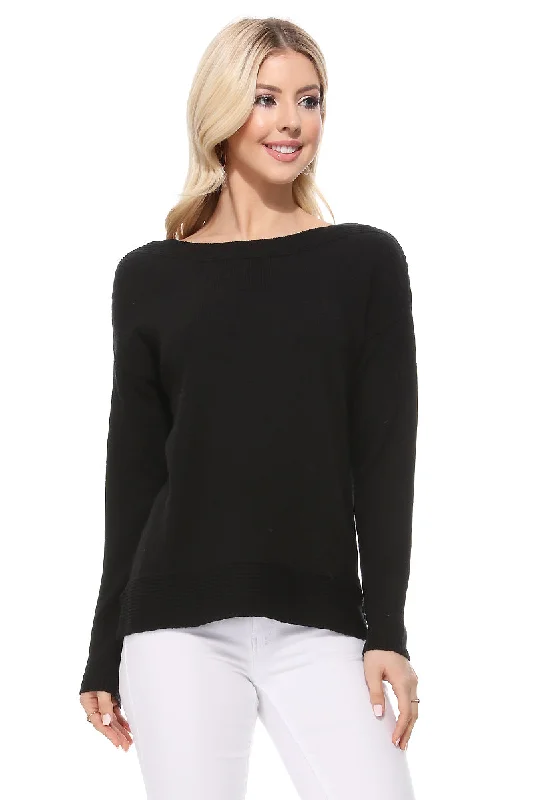 Yemak Women's Silky Soft Long Sleeve Boat Neck Soft Knit Sweater Top MK8140