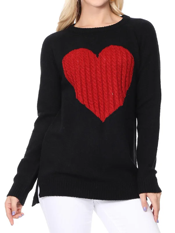 YEMAK Women's Pullover Sweater Long Sleeve Crewneck Heart Knitted Top Sweaters MK8236 (S-L)