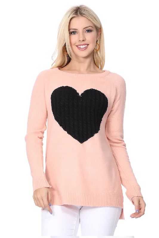 YEMAK Women's Pullover Sweater Long Sleeve Crewneck Heart Knitted Top Sweaters MK8236 (S-L)