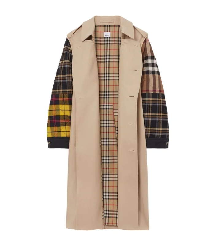 Patchwork-Check Trench Coat