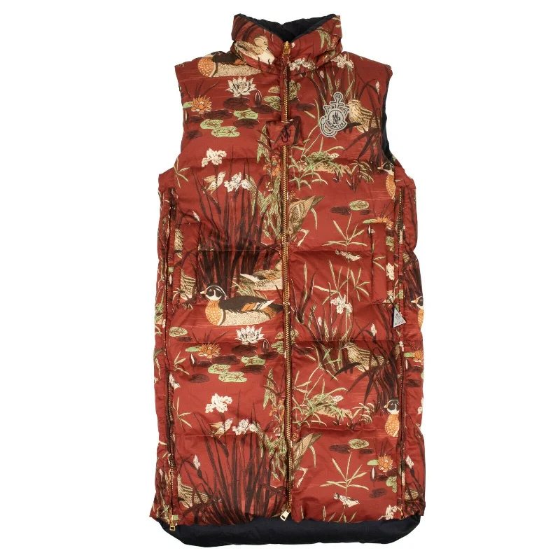 Red Long Bird Print Gilet