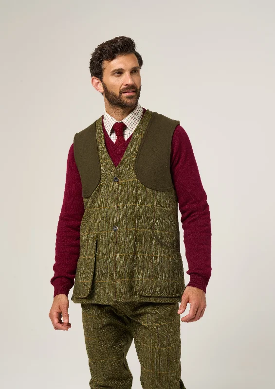 Rutland Men's Tweed Shooting Waistcoat In Green Ash - Shooting Fit