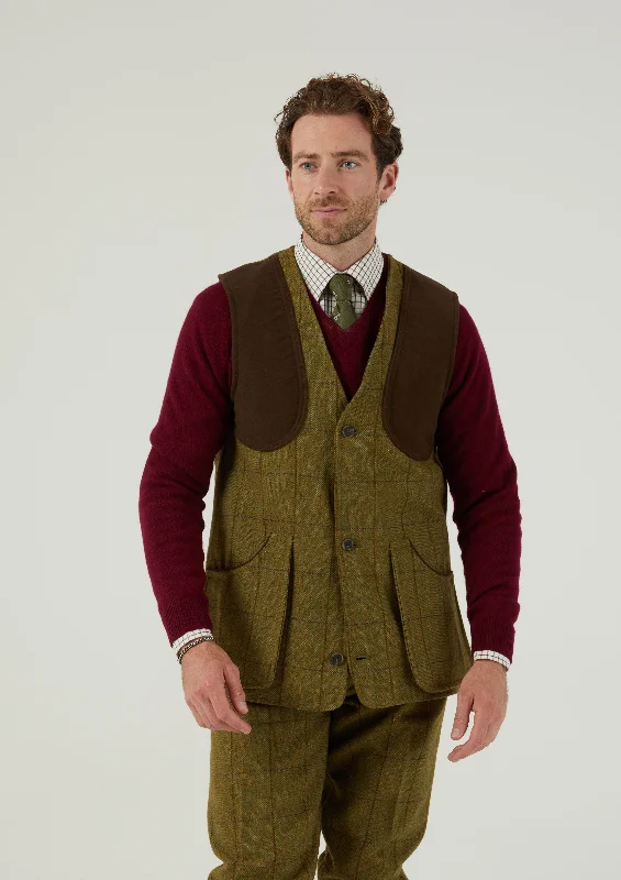 Rutland Men's Tweed Shooting Waistcoat In Lichen - Shooting Fit