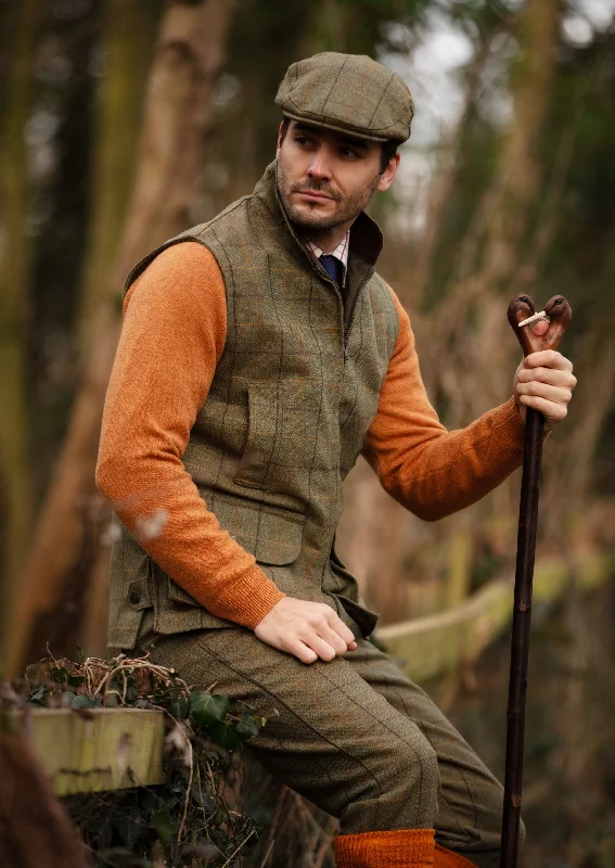 Rutland Men's Tweed Waistcoat In Dark Moss - Shooting Fit