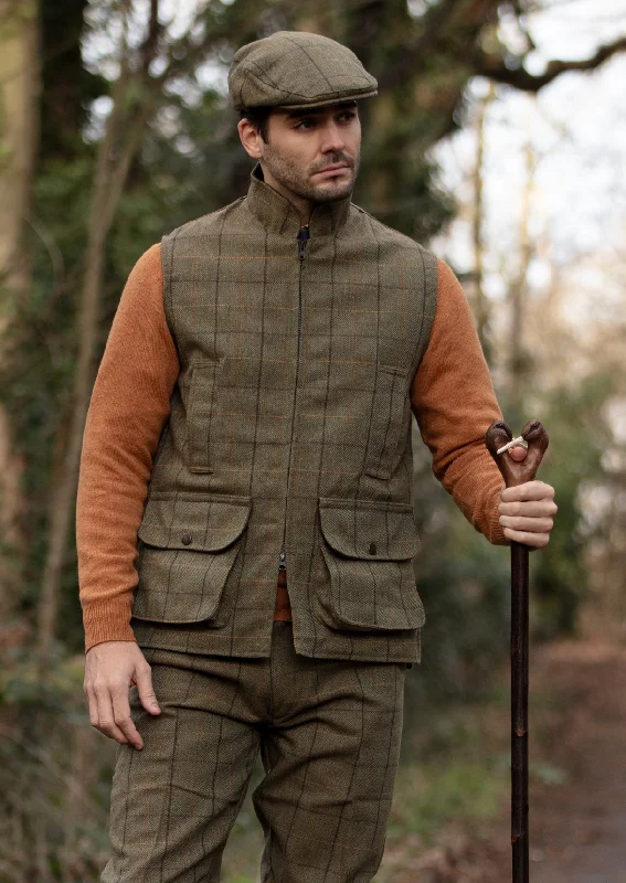 Rutland Men's Tweed Waistcoat In Dark Moss - Shooting Fit