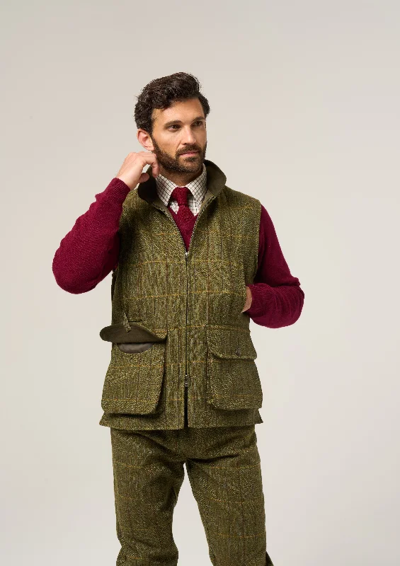 Rutland Men's Tweed Waistcoat In Green Ash - Shooting Fit