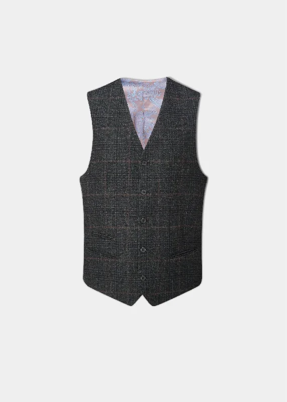 Surrey Men's Tweed Lined Country Waistcoat In Green Check - Regular Fit