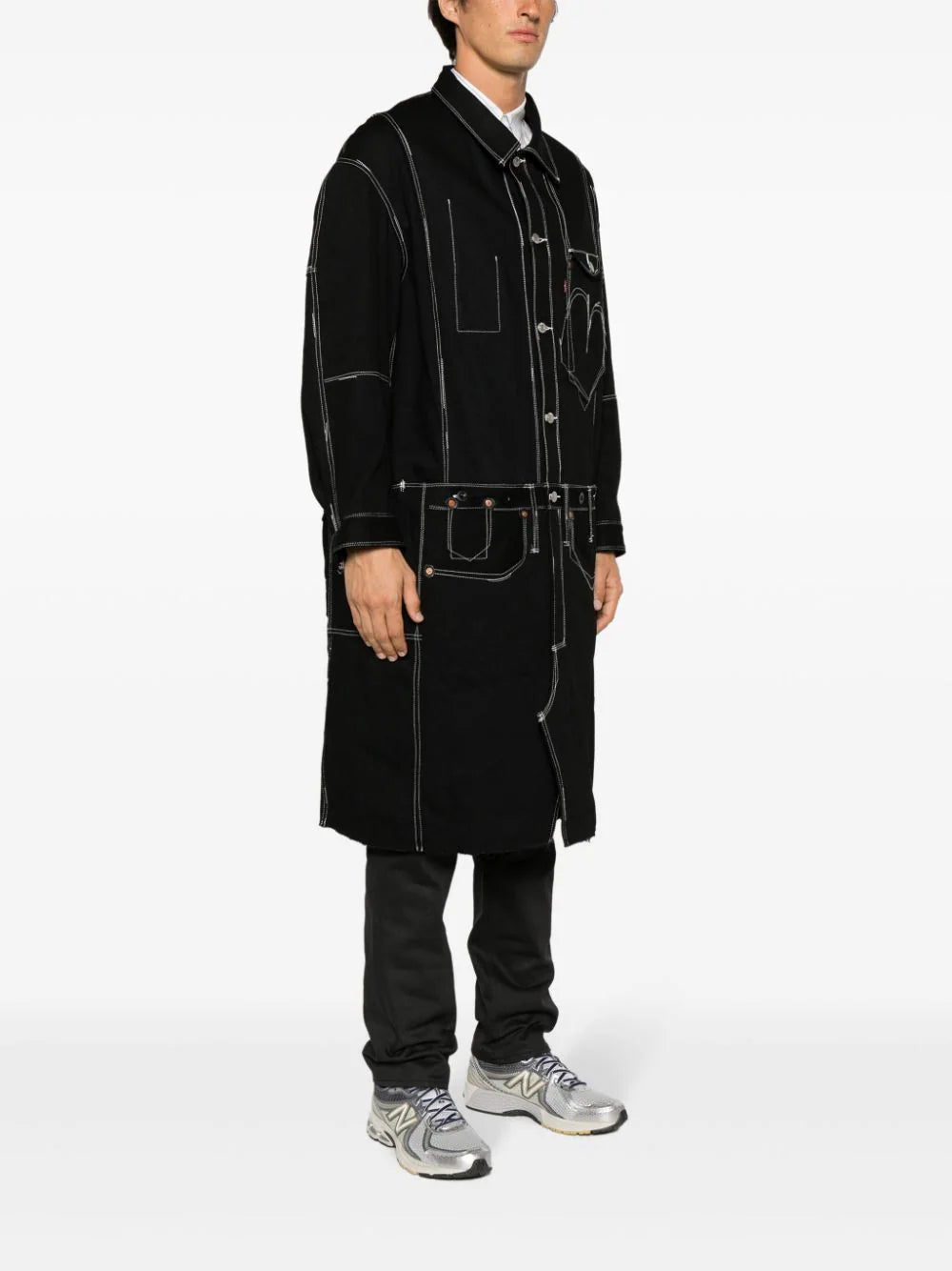 X Levi's Contrast-Stitching Denim Midi Coat